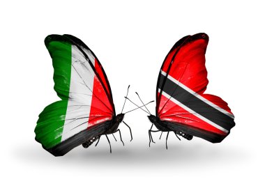 İki kanat bayrakları ile ilişkileri sembolü olarak İtalya ve trinidad ve tobago kelebekler