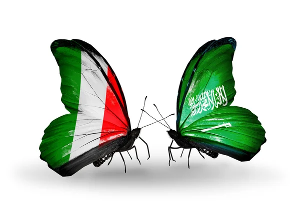 两只蝴蝶翅膀上的标志与作为象征关系意大利和沙特阿拉伯 — 图库照片