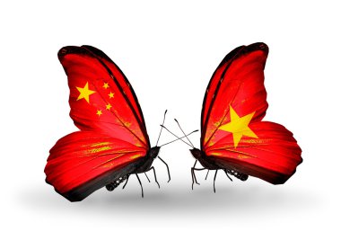 iki kelebek kanatları ilişkileri Çin ve vietnam sembolü olarak bayrakları ile