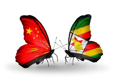 iki kelebek kanatları ilişkileri Çin ve zimbabwe sembolü olarak bayrakları ile