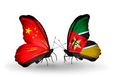 iki kelebek kanatları ilişkileri Çin ve Mozambik sembolü olarak bayrakları ile
