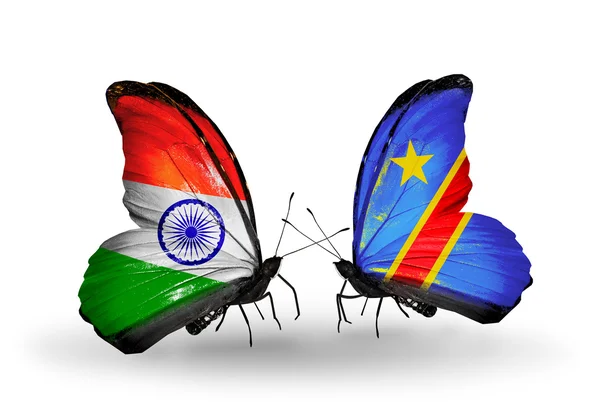 İki kanat bayrakları ile ilişkileri sembolü olarak Hindistan ve kongo kelebekler — Stok fotoğraf