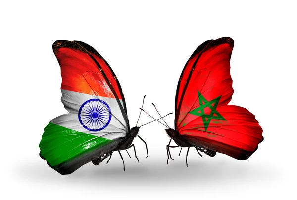 两只蝴蝶与符号的关系印度和摩洛哥的翅膀上的标志 — 图库照片