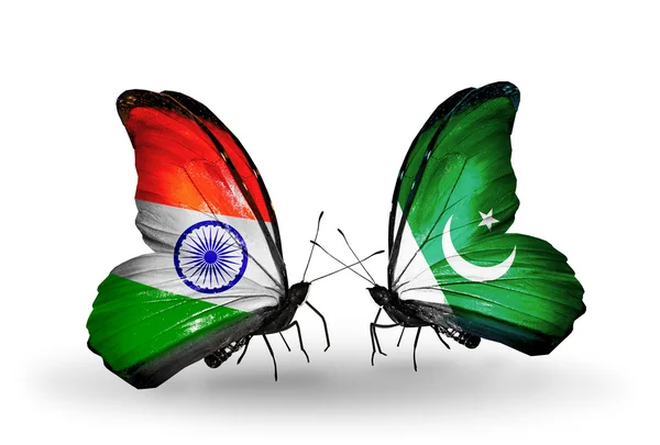 İki kanat bayrakları ile ilişkileri sembolü olarak Hindistan ve pakistan kelebekler — Stok fotoğraf