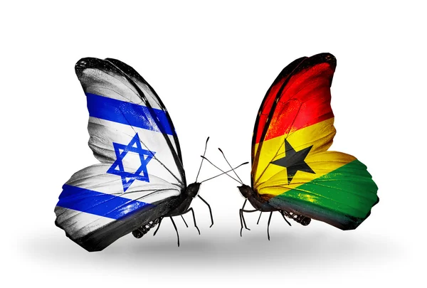 Dos mariposas con banderas en las alas como símbolo de las relaciones Israel y Ghana —  Fotos de Stock