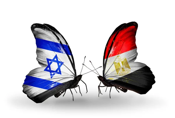 Two butterflies with flags on wings as symbol of relations Israel and Egypt — Stock Photo, Image