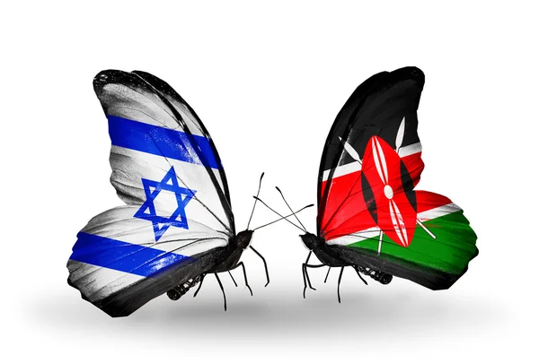 İki kanat bayrakları ile ilişkileri sembolü olarak İsrail ve kenya kelebekler — Stok fotoğraf