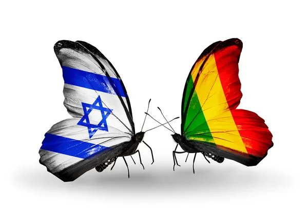 Dos mariposas con banderas en las alas como símbolo de las relaciones Israel y Malí —  Fotos de Stock