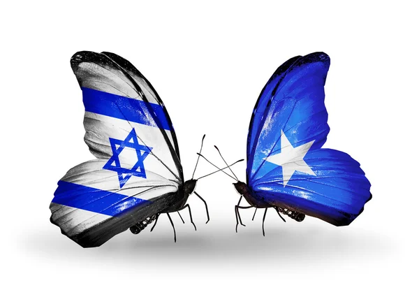 Two butterflies with flags on wings as symbol of relations Israel and Somalia — Stock Photo, Image