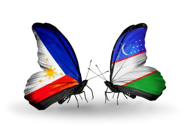 İki kanat bayrakları ile ilişkileri sembolü olarak Filipinler ve Özbekistan kelebekler
