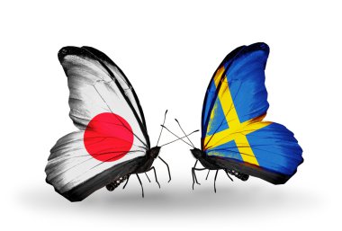 iki kelebek kanatları ilişkileri Japonya ve İsveç sembolü olarak bayrakları ile