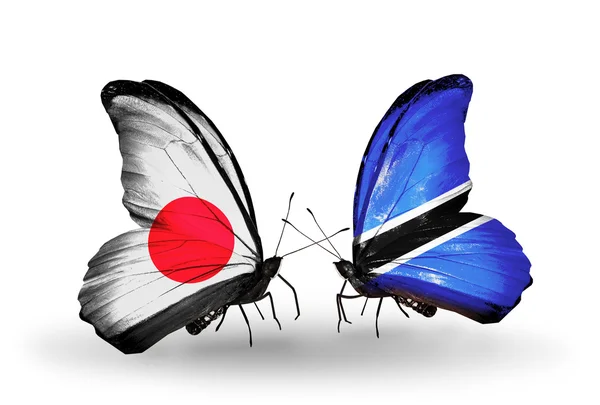 Iki kelebek kanatları ilişkileri Japonya ve botswana sembolü olarak bayrakları ile — Stok fotoğraf