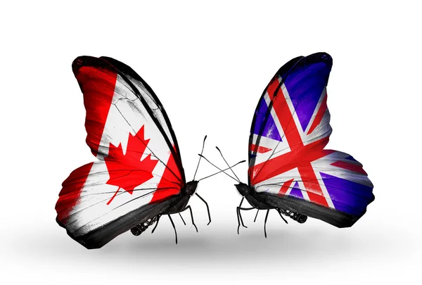 2 つの蝶の翼上のフラグとの関係の記号としてカナダと英国 — ストック写真