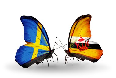 İki kanat bayrakları ile ilişkileri sembolü olarak İsveç ve brunei kelebekler