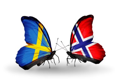 İki kanat bayrakları ile ilişkileri sembolü olarak İsveç ve Norveç kelebekler