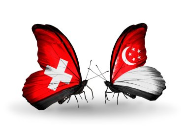İki kanat bayrakları ile ilişkileri sembolü olarak İsviçre ve Singapur kelebekler