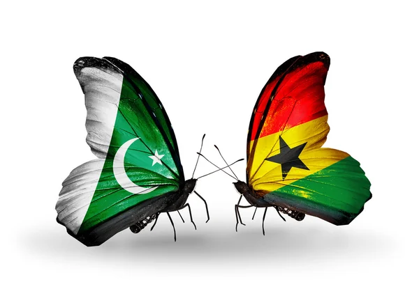 Two butterflies with flags of Pakistan and Ghana on wings — Stock Photo, Image