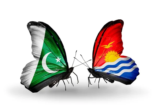 Two butterflies with flags of Pakistan and Kiribati on wings — Zdjęcie stockowe