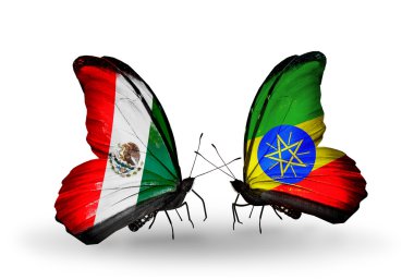 dos mariposas con banderas de México y Etiopía en alas