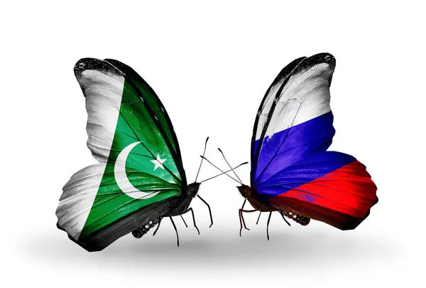 两只蝴蝶带有标志的巴基斯坦和俄罗斯的翅膀 — 图库照片