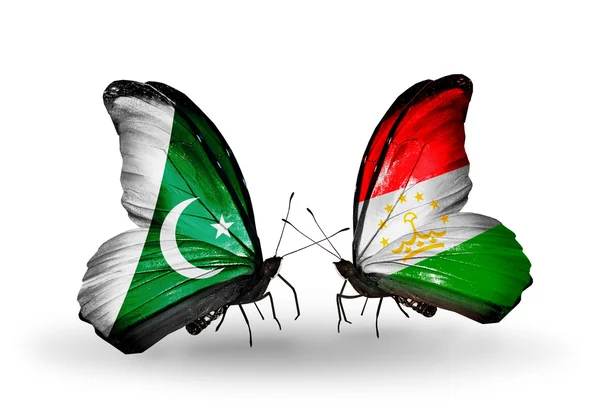 两只蝴蝶带有标志的巴基斯坦和塔吉克斯坦的翅膀 — 图库照片