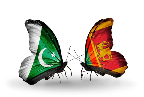 2 匹の蝶翼でパキスタンとスリランカの国旗と — ストック写真
