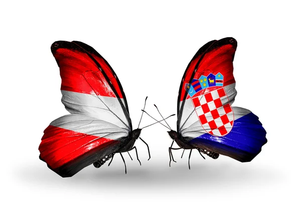 Two butterflies with flags of Austria and Croatia on wings — Stock Photo, Image