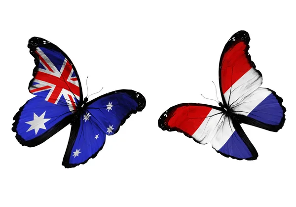 Twee vlinders met Australië en Nederland vlag — Stockfoto