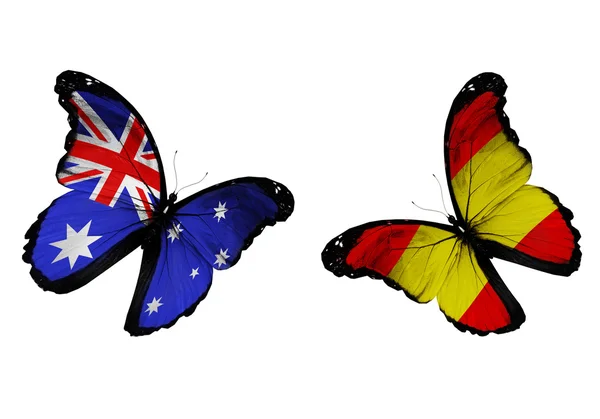 Due farfalle con le bandiere di Australia e Spagna — Foto Stock