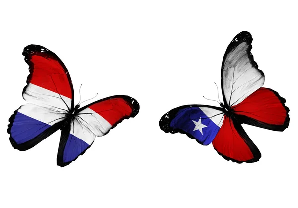 Dos mariposas con banderas de Holanda y Chile ondeando —  Fotos de Stock