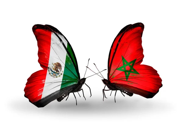 Two butterflies with flags of Mexico and Morocco on wings — Stock Photo, Image