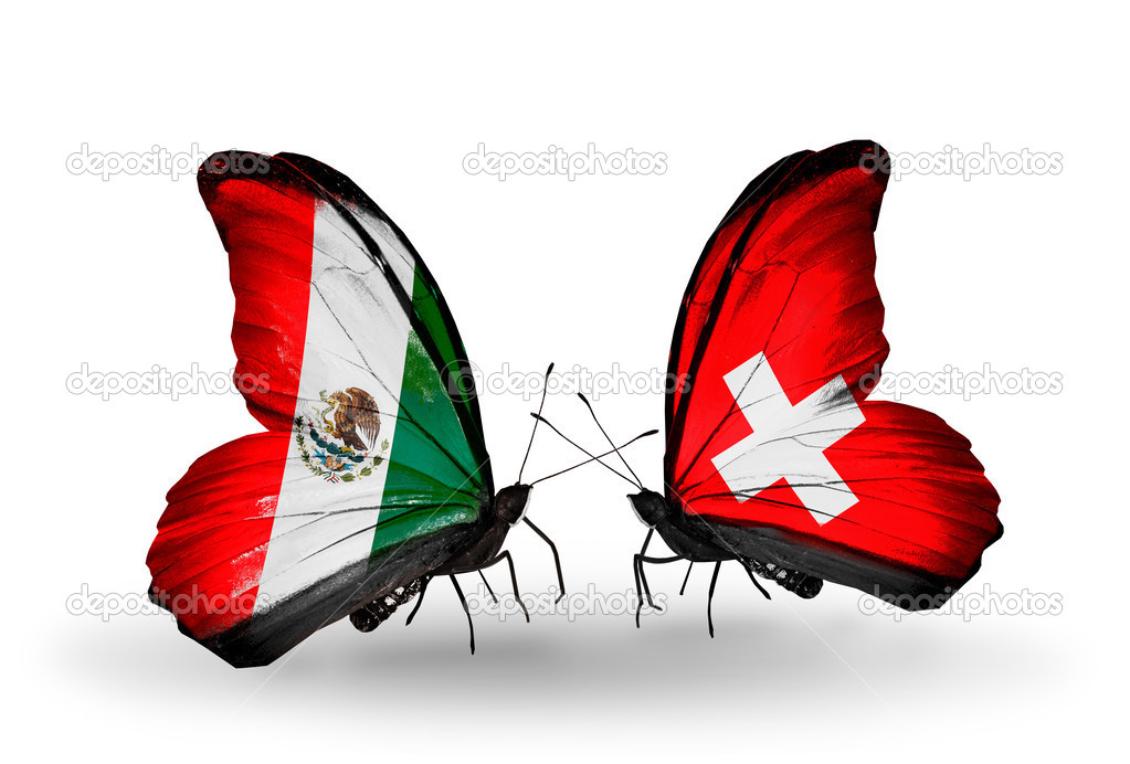 Two butterflies with flags of Mexico and Switzerland on wings — Stock Photo © sun_tiger 39866729