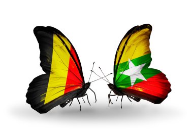 vlinders met België en myanmar vlaggen op vleugels