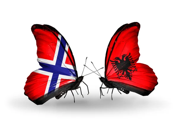 Motyle z flagi Norwegii i albania — Zdjęcie stockowe