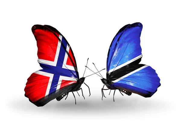 Mariposas con banderas de Noruega y Botswana — Foto de Stock