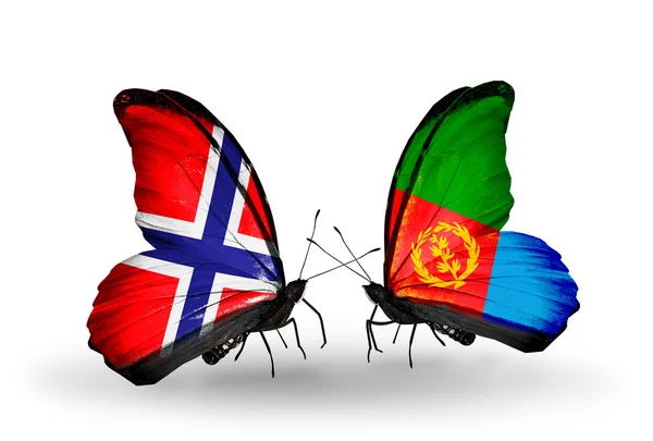 Butterflies with Norway and Eritrea flags on wings — Stock Photo, Image