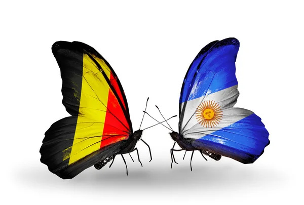 Butterflies with Belgium and Argentina flags on wings — Stock Photo, Image