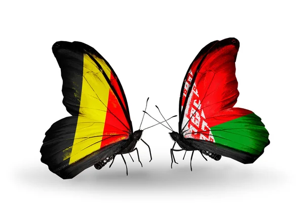 Fjärilar med Belgien och Vitryssland flaggor på vingar — Stockfoto
