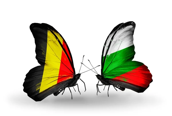 Butterflies with Belgium and Bulgaria flags on wings — Stock Photo, Image