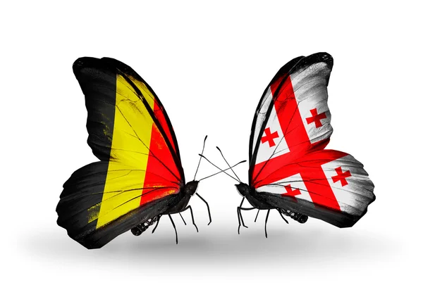 Mariposas con banderas de Bélgica y Georgia en alas —  Fotos de Stock