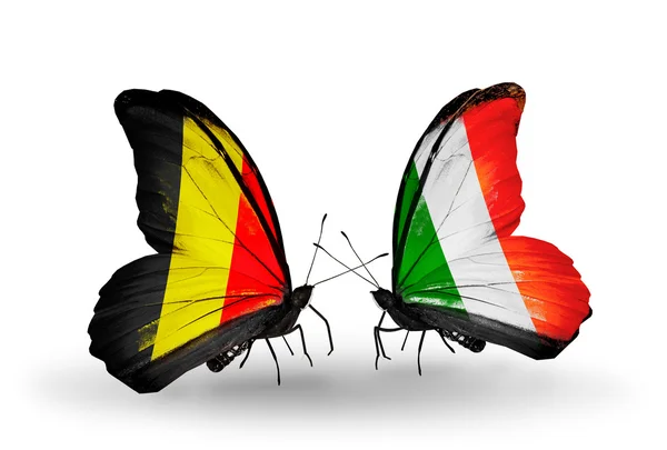 Butterflies with Belgium and Ireland flags on wings — Stock Photo, Image