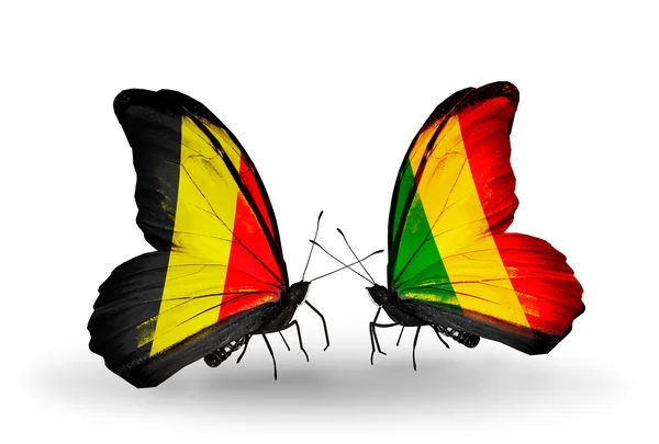 Butterflies with Belgium and Mali flags on wings — Stock Photo, Image