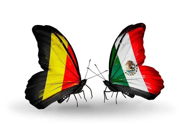 Motyle z Belgii i Meksyku flagi na skrzydłach — Zdjęcie stockowe