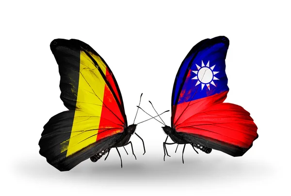 Butterflies with Belgium and Taiwan flags on wings — Stock Photo, Image