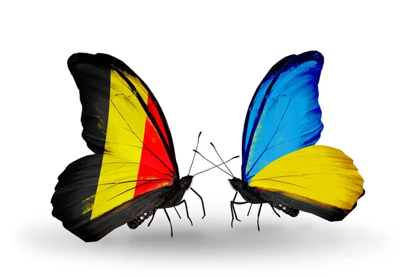 Butterflies with Belgium and Ukraine flags on wings — Stock Photo, Image