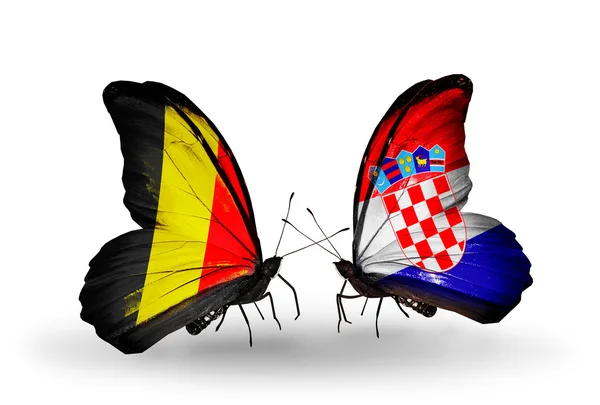 Mariposas con banderas de Bélgica y Croacia en alas —  Fotos de Stock