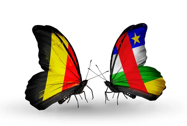 Butterflies with Belgium and CAR flags on wings — Stock Photo, Image