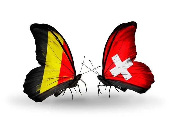 用旗帜比利时和瑞士蝴蝶的翅膀 — 图库照片