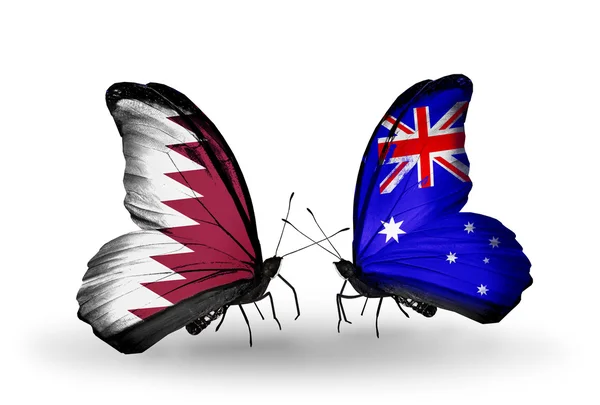 翼にカタールとオーストラリアのフラグと蝶 — ストック写真
