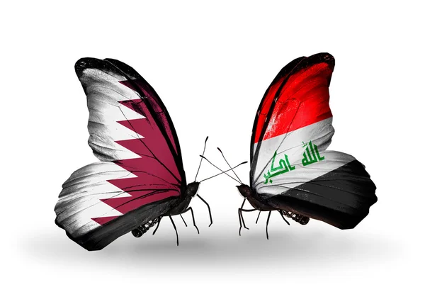 Butterflies with Qatar and Iraq flags on wings — Stock Photo, Image